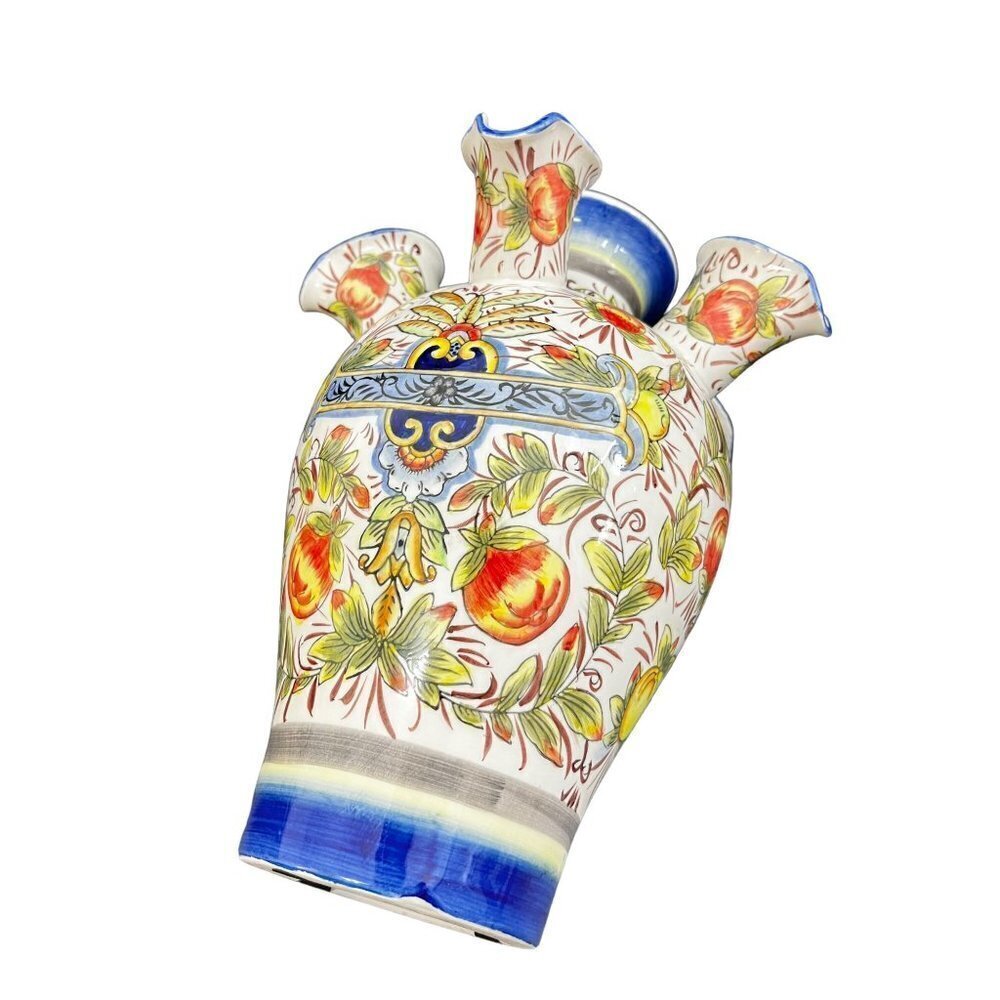 Vintage 6-neck round hand-painted ceramic vase - Picture 8 of 10